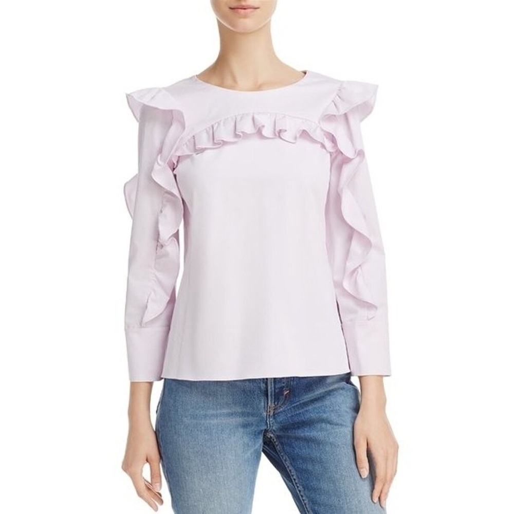 Rebecca Taylor White Ruffle Blouse with Button Back, size 6